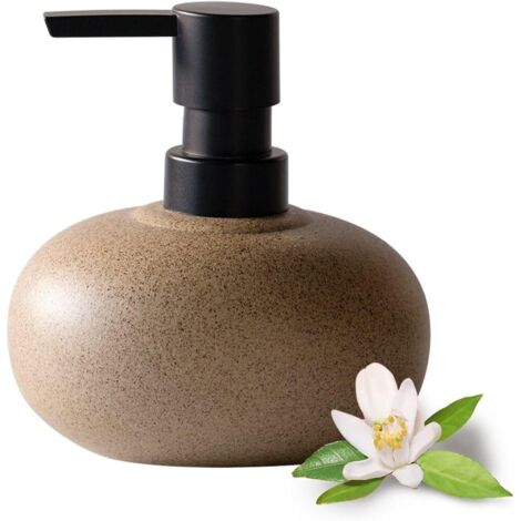 Dispenser in ceramica con struttura in pietra vintage, bottiglia in ABS nero per sapone per le mani, shampoo, balsamo per bagno e cucina (300 ml/10,14 once)