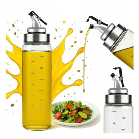 Dispenser in vetro da 500 ml con scala graduata per olio, salse, aceto, spezie