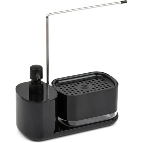 Dispenser per detersivo per piatti con porta spugna, porta spugna per lavello da cucina, organizer per lavello nero con contenitore per detersivo per piatti, porta spugna, porta strofinacci