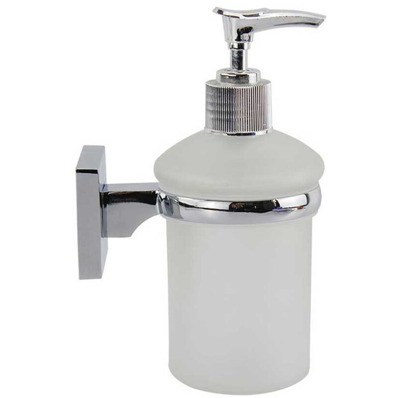 Dispenser per sapone liquido da parete in acciaio bicchiere in vetro satinato fissaggio con viti o senza viti biadesivo accessori arredo bagno