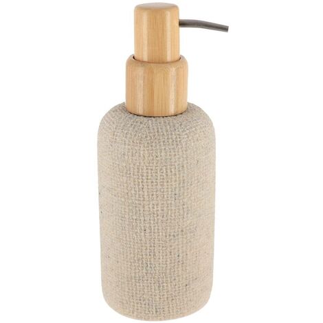 Dispenser rotondo in poliresina con effetto rete e pompa in bambù 340ml - naturale - Tendance
