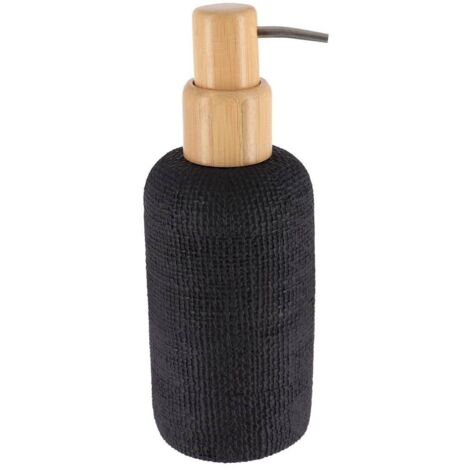 Dispenser rotondo in poliresina con effetto rete e pompa in bambù 340ml - nero - Tendance