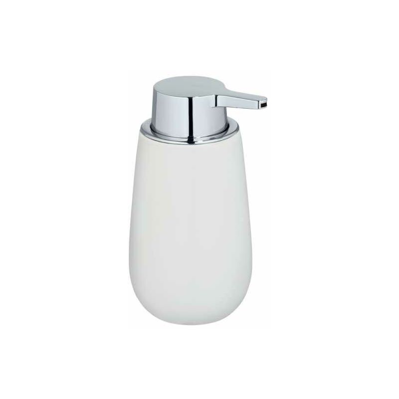 Dispenser per Sapone Liquido Badi, Capacità 320 ml, Ceramica, 9,5x16x8 cm, bianco opaco - Wenko