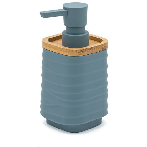 Dispenser sapone da appoggio turchese cobalto in abs e bambù Wave