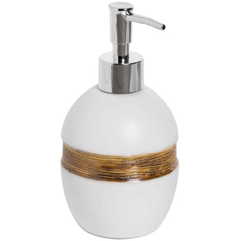 Dispenser Sapone in Ceramica Bianca e Bronzo Bagno Maya