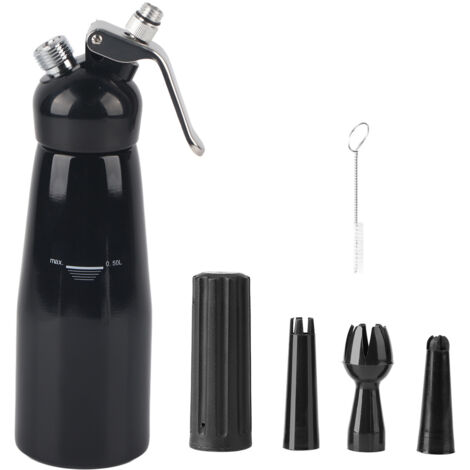 Dispenseur à Crème Chantilly en Aluminium Noir 500mL - Fouet à Dessert et Mousse