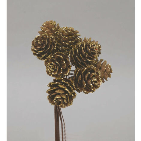 Display 6 Pignette Naturalicm.2,5 Glitter Oro decorazione di Natale