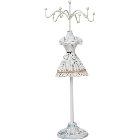 Display Stand Jewelry Stand Metal Earring Bracelet Key Storage White Jewelry Holder Table Decoration Girl Mannequin Shape with Cute Skirt (Style 3)