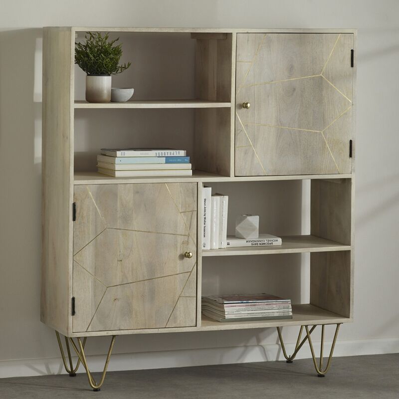 Verty Furniture - Display Unit with Shelves and Cupboards Dallas Light Mango - Light Wood