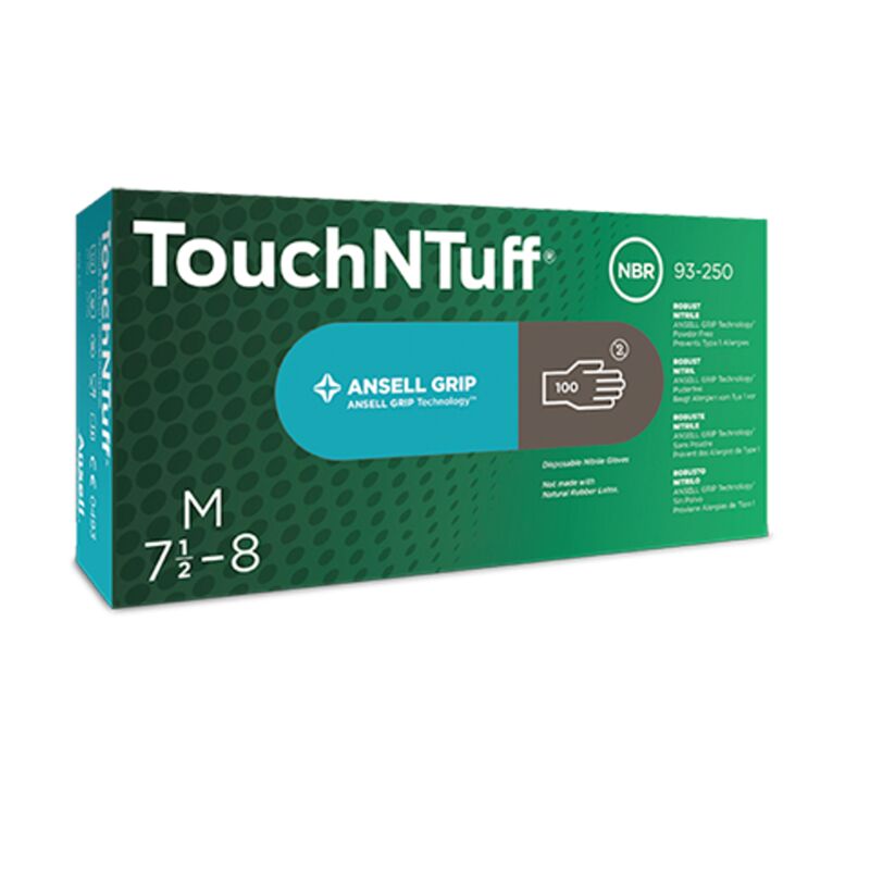 TouchNTuff 93-250 Disposable Nitrile Gloves Grip Technology, Size - Ansell