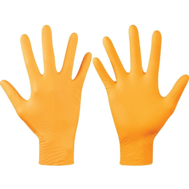 Disposable Gloves, Orange, Nitrile, Textured, Size 9, Pack of 100 - Orange - Orange Gripper
