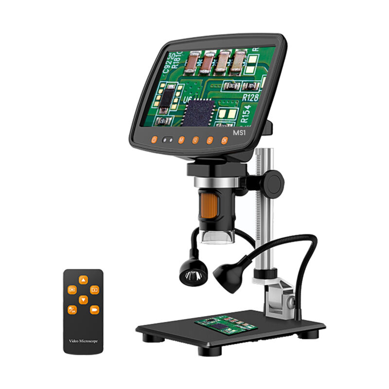 LIFCAUSAL Microscope vidéo 7 pouces écran LCD avec support alliage, télécommande, éclairage LED, roulette de mise au point réglable(1000X, 1080P)