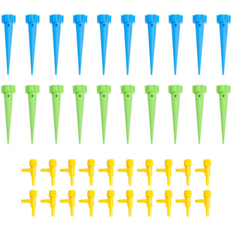 Dispositif d'arrosage automatique, Vanne de commande à interrupteur, Infiltration d'eau, Irrigation goutte à goutte, Couleur mixte (10 vertes + 10 bleues), 20 pièces