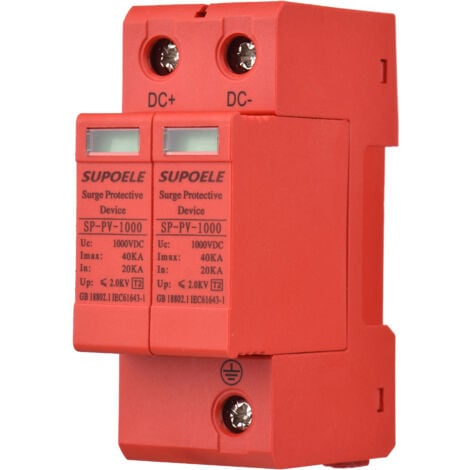 LIFCAUSAL Dispositif de protection contre les surtensions cc 1000V 2P 40KA parafoudre photovoltaïque PV tonnerre protecteur disjoncteur Installation sur Rail DIN