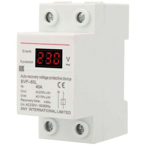 Dispositif de Protection Contre Surtensions et sous-Tensions à Récupération Automatique 230V 40A avec Affichage de Tension et Voyant Lumineux Dispositif de Protection Rail DIN