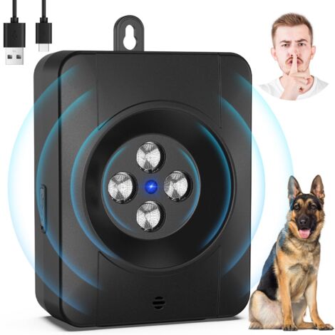 Dispositivo antiabbaio, 3 modalità antiabbaio automatico per cani con 4 trasmettitori a ultrasuoni, dispositivo antiabbaio audio e a ultrasuoni, ricaricabile e impermeabile, per interni ed esterni.