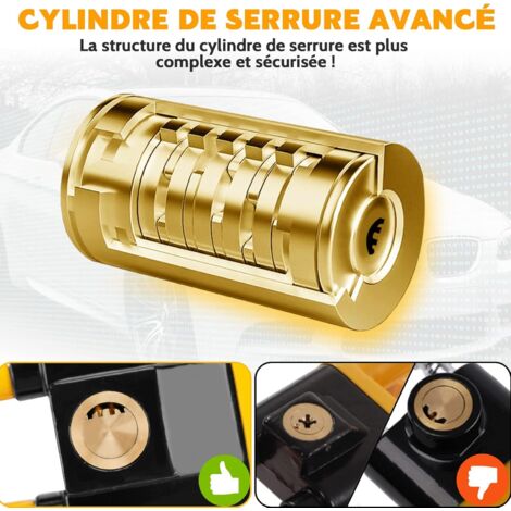 Dispositivo antifurto per auto, asta antifurto per auto, bloccasterzo per auto, barra di sicurezza per veicoli, alta visibilità, robusto, universale, 2 chiavi (giallo)
