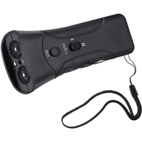 Dispositivo de autodefensa ultrasónico para perros 3 en 1, linterna LED, repelente de perros negro de dos cabezales