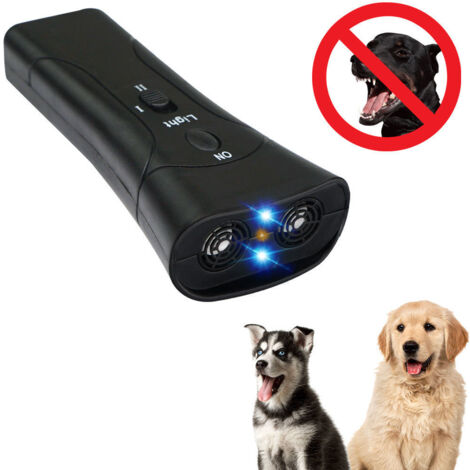 Dispositivo de autodefensa ultrasónico para perros 3 en 1, linterna LED, repelente de perros negro de dos cabezales