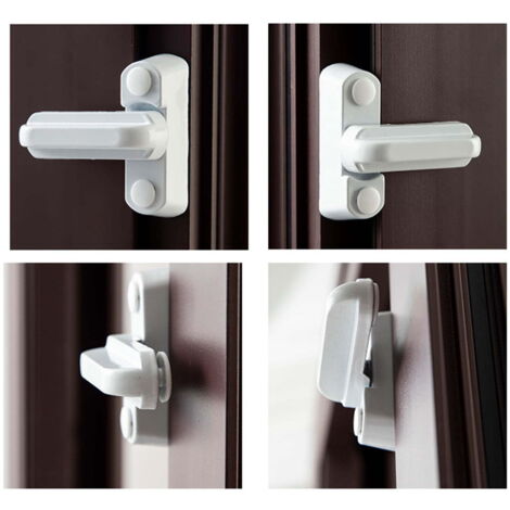 Dispositivo de seguridad para cerradura de ventana, cerradura de seguridad para ventana, 2 cerraduras en T, herrajes para pestillo de puerta, color blanco, montaje en unidad deslizante.