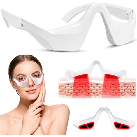 Dispositivo de terapia de luz roja para el contorno de ojos, gafas, antifaz, dispositivo de masaje ocular con microcorriente LED, terapia de luz roja, reducción de ojeras y bolsas.