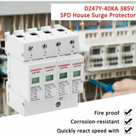 Dispositivo di protezione da sovratensione per quadro elettrico, DZ47Y-40KA 385V SPD Protezione da sovratensione domestica Protezione da sovratensione a bassa tensione Dispositivo di protezione 4P, 7,