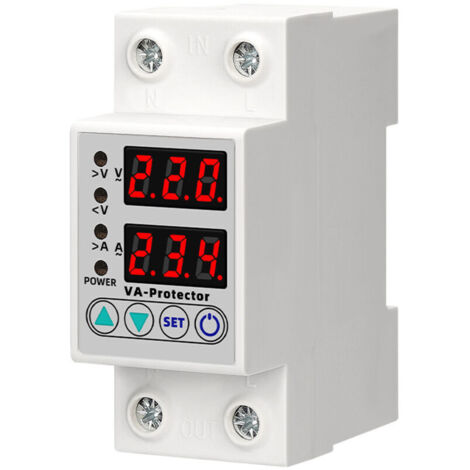 Dispositivo di protezione da sovratensione/sottotensione regolabile per montaggio su guida DIN da 63 A 220 V, relè di protezione da sovracorrente, display a LED.