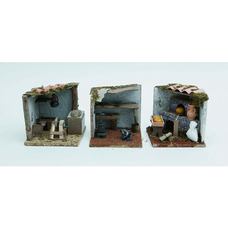 Disp.Scena Casetta Legno Cm.14,5X15X13H C/Arrotino/Forno/Maniscalco decorazione di Natale