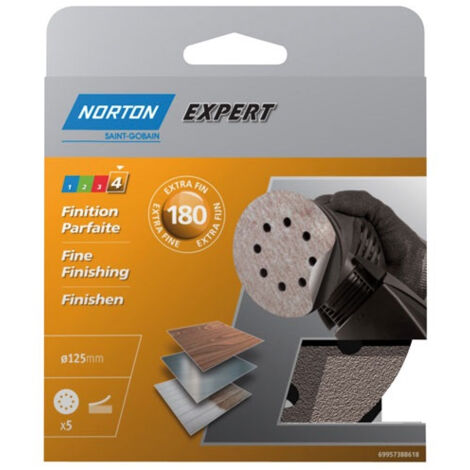 Disque 125 auto-agrippant grain 180 blister de 5 - NORTON