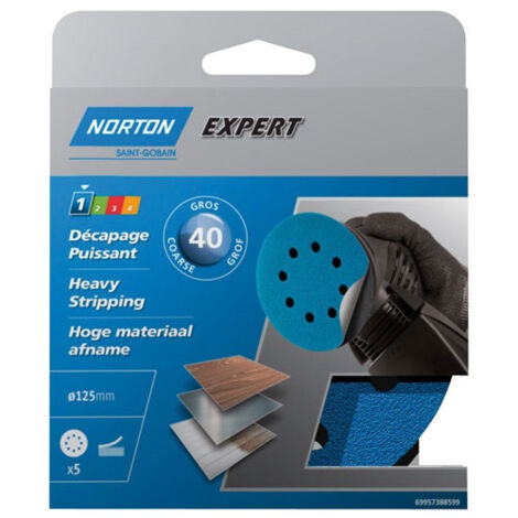 Disque 125 auto-agrippant grain 40 blister de 5 - NORTON