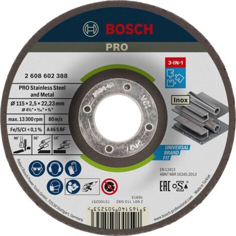 Disque 3 en 1 Bosch PRO Acier inoxydable et Métal 115 x 2,5 x 22,23 mm - 2608602388