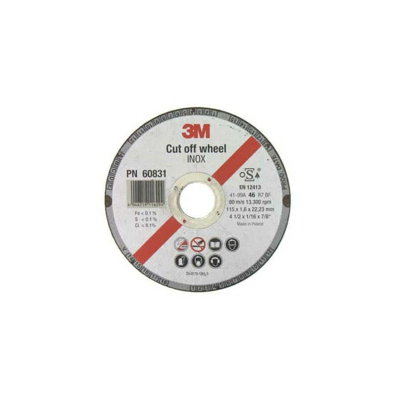 3M - Disque à tronçonner Inox diamètre 115 x 1,6 mm épaisseur x10