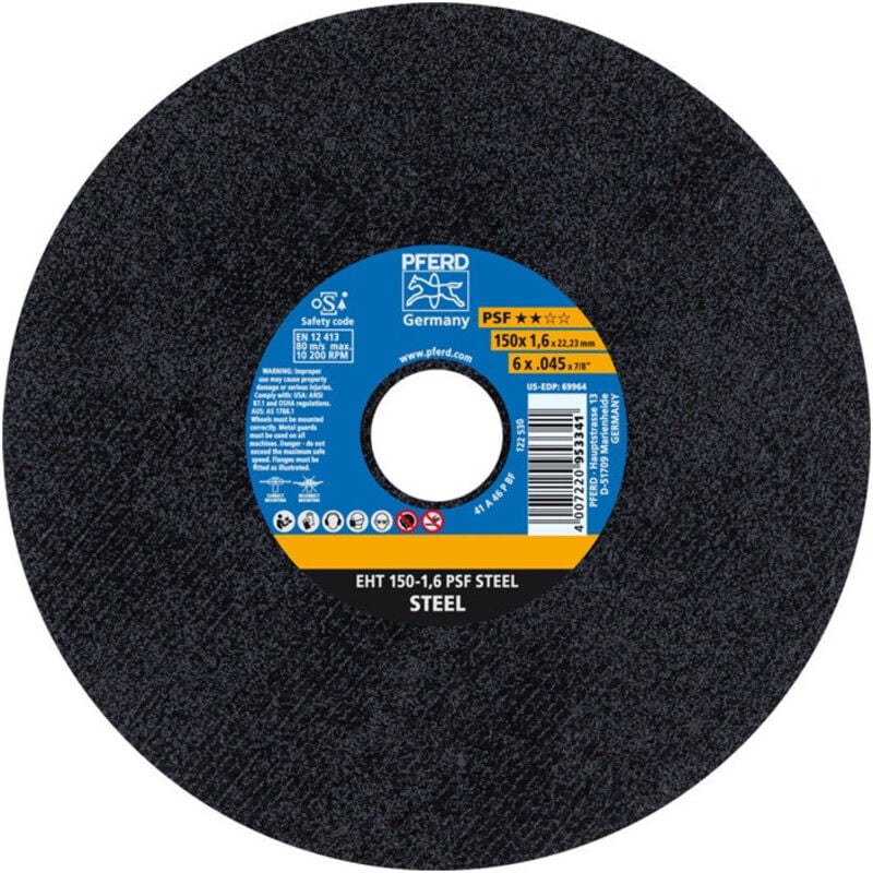 Pferd - Disque à tronçonner psf steel D150x1,6mm ger.STA Bohr.22,23mm (Par 25)