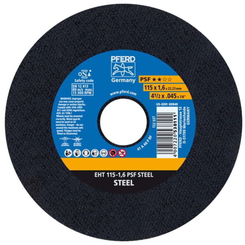Pferd - Disque à tronçonner psf steel D125x2,4 mm droit acier perçage 22,23 mm