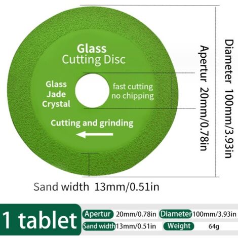 Disque à découper le verre, coupes rapides et précises, lame de scie diamantée, verre, lame de scie ultra-mince, disque de découpe, pour la découpe et le meulage de matériaux lisses tels que la cérami