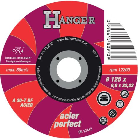 Disque à ébarber A 30 T pour acier 125 x 6 x 22,23mm - HANGER - 150008