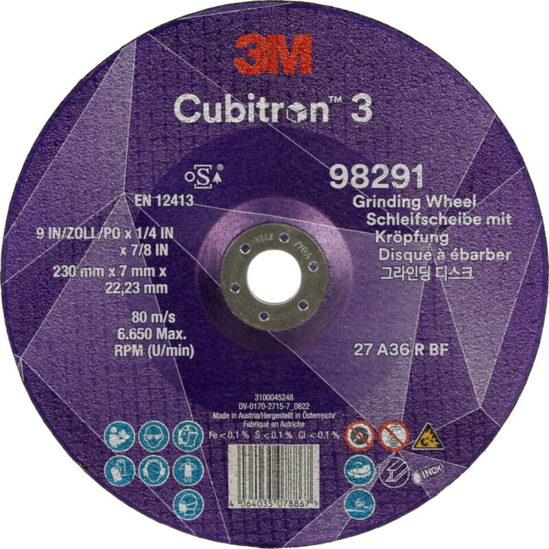 3M Cubitron 98291 Grinding Disc 230mm Dia 22.23mm Bore 10pieces Hi...