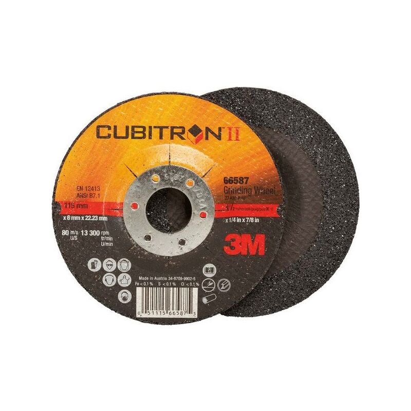 3M - Disque à ébarber Cubitron (tm) ii pour l'usinage de l'acier inoxydable, ø x Épais. : 125 x 7 mm, Vitesse maxi. 12200 tr/mn