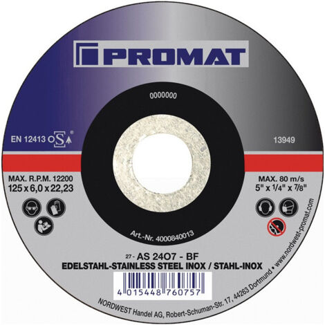 Disque à ébarber D115xS6mm contrecoudé universel perçage 22,23 mm PROMAT (Par 10)