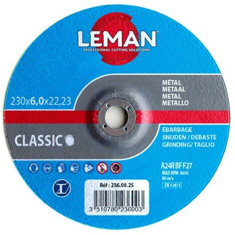 Disque à ébarber métal à moyeu déporté - D. 125 x Al. 22.23 x Ep. 6 mm - LEMAN - 126.00.25