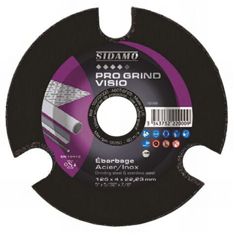 Disque à ébarber PRO GRIND VISIO D. 125 x 4 x Al. 22,23 mm x Gr 60 - Acier, fonte, Inox - 10222000 - Sidamo