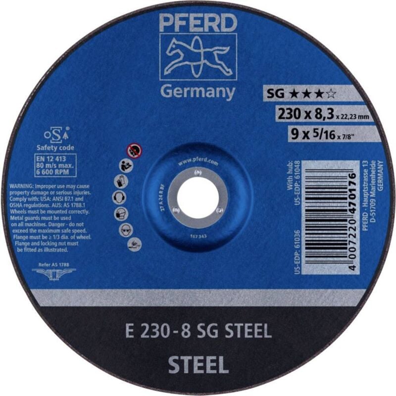 Disque à ébarber SG-ELASTIC pour l'usinage de l'acier, Ø x Épais. : 230 x 8,3 mm, Modèle Coudé, Vitesse maxi. 6600 tr/mn