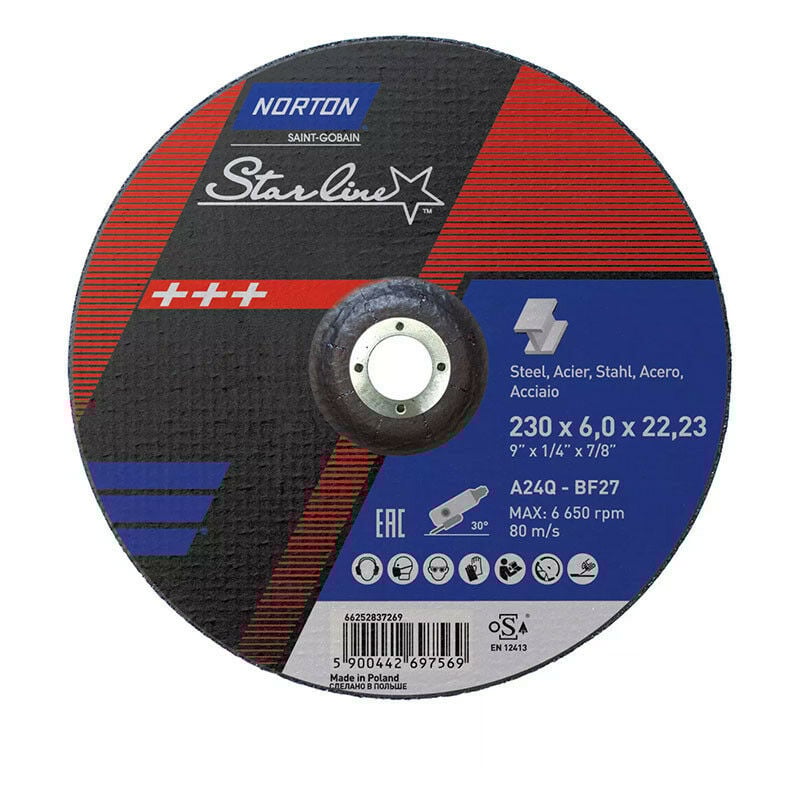Disque à ébarber STARLINE Ø230x6.0x22.23 mm pour acier et inox - NORTON 66252837269
