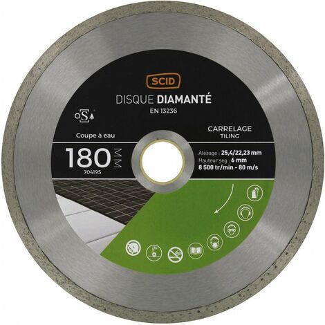 Disque à lamelles 180mm – Alésage 25,4/22,23mm – Jante continue pour coupe précise – Pour carrelage universel – Scid