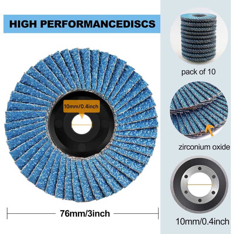 Disque à Lamelles 75mm, 10 Disques Abrasifs à Lamelles Pour Métal, Bois, Acier, Granulométrie 40 60 80 120, Disques à Meuler Disques à Meuler Pour