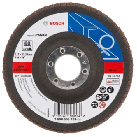 Disque à lamelles Bosch X551, Expert pour le métal, coudé, 115 x 22,23 mm, 60, en verre 10 pièces