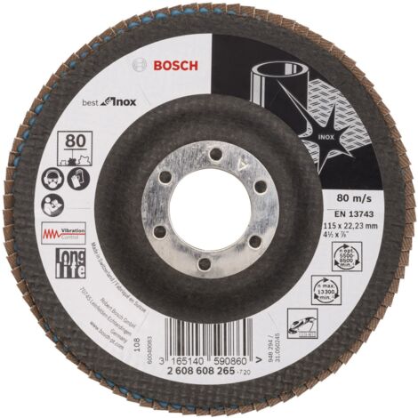 Disque à lamelles Bosch X581, pour Inox, coudé, 115 x 22,23 mm, 80, verre 10 pièces