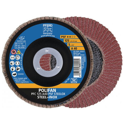 Disque à lamelles POLIFAN A PSF STEELOX D. 125 mm granulation A-40 conique acier (Par 10)