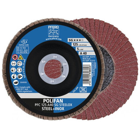Disque à lamelles POLIFAN A SG STEELOX D. 125 mm granulation A-40 conique INOX c (Par 10)