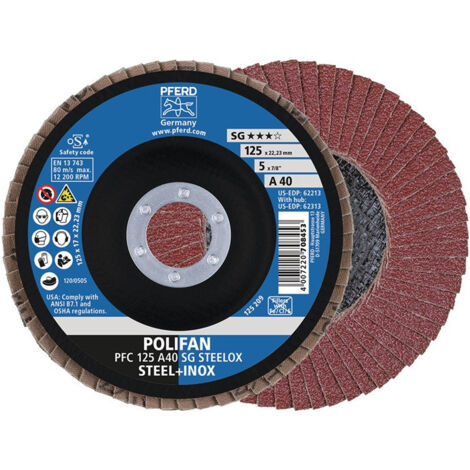 Disque à lamelles POLIFAN A SG STEELOX D. 125 mm granulation A-40 conique INOX c (Par 10)